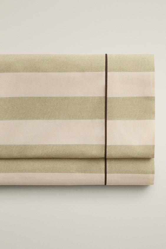 FADED STRIPED COTTON FLAT SHEET - Mid-green by Zara - Image 0