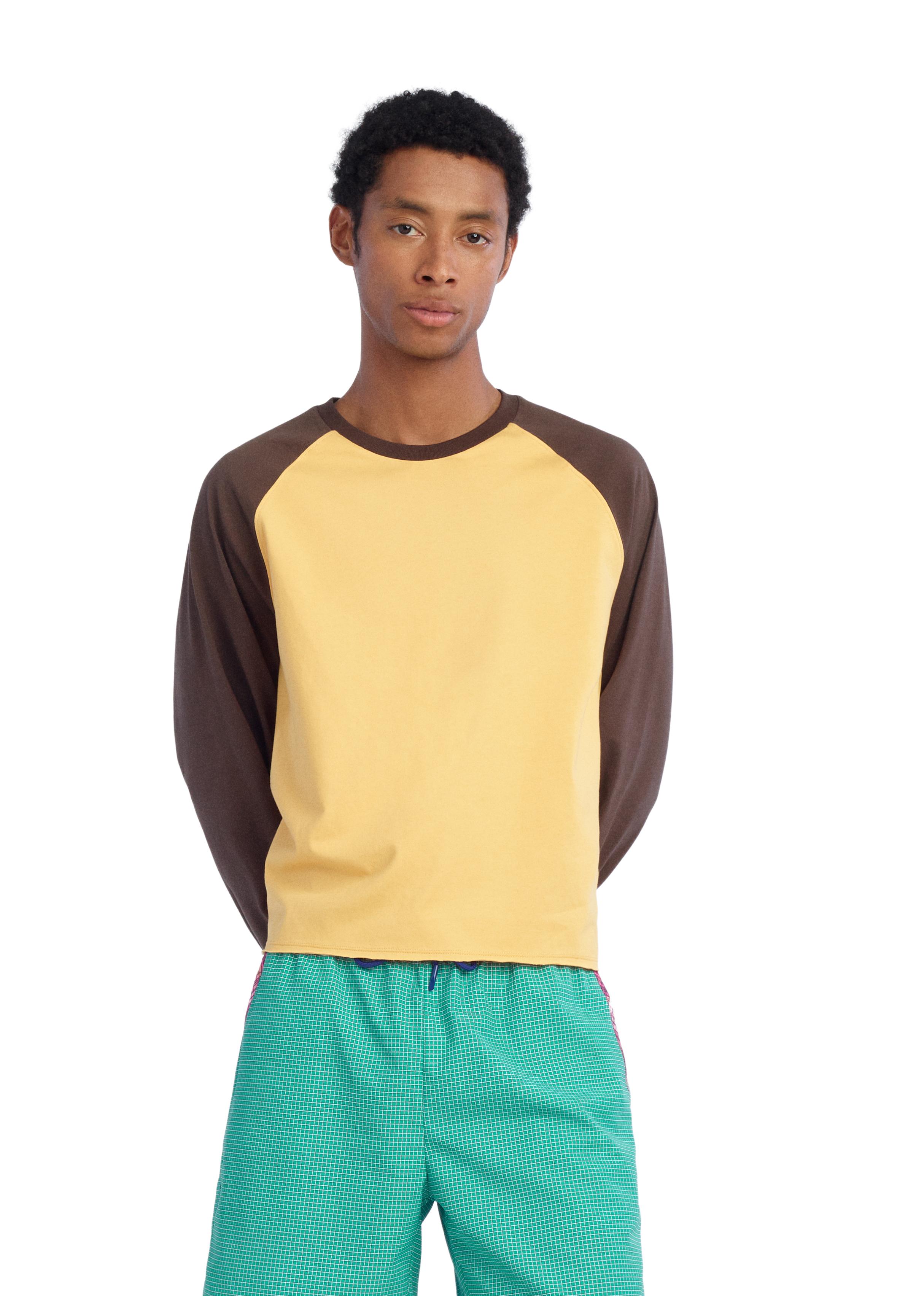 COLOR BLOCK CROPPED T-SHIRT — Khaki