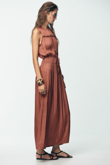 ROBE MIDI SATINÉE VOLANT DOS - MARSALA de Zara - Image 2