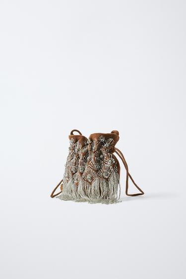 BEADED CROSSBODY BAG - Brown by Zara - Image 1