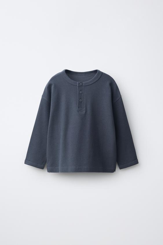 PLAIN WAFFLE-KNIT T-SHIRT - Charcoal grey by Zara - Image 0