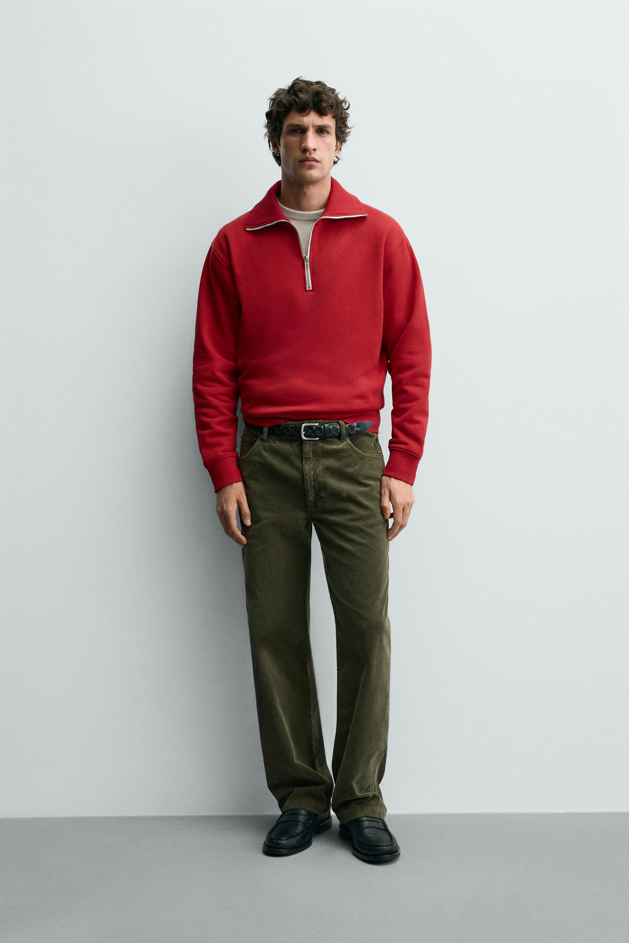 QUARTER-ZIP SWEATSHIRT - Red | ZARA South Africa