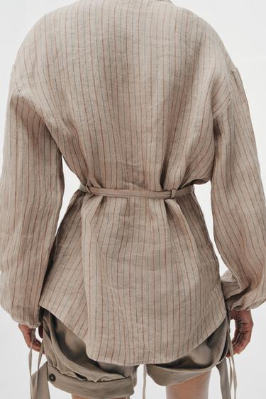 Zara ZW COLLECTION STRIPED LINEN SHIRT - Striped