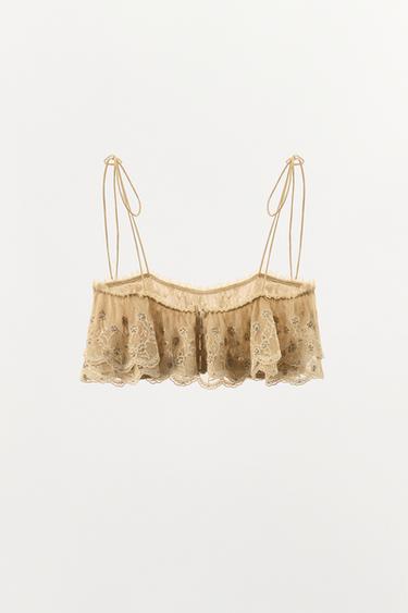 EMBROIDERED RUFFLE STRAP TOP - Beige-pink by Zara - Image 5