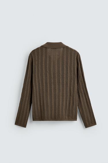 CABLE KNIT POLO SHIRT - camel by Zara - Image 7