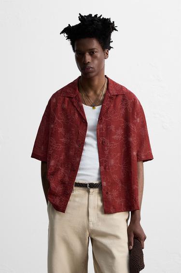 FLORAL TEXTURED SHIRT © OTIS KWAME KYE QUAICOE - Burgundy by Zara