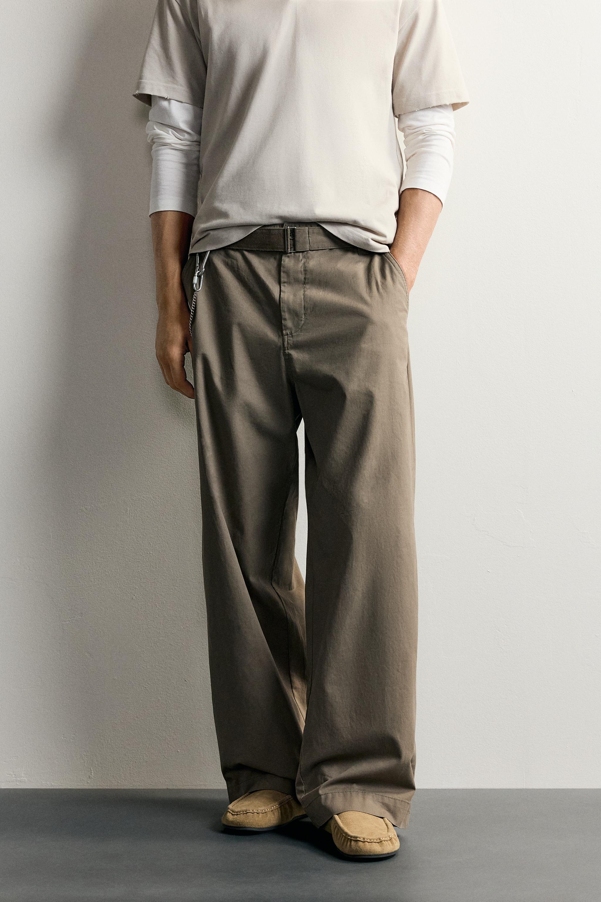 RELAXED FIT BELTED PANTS — SMOKED TOFU