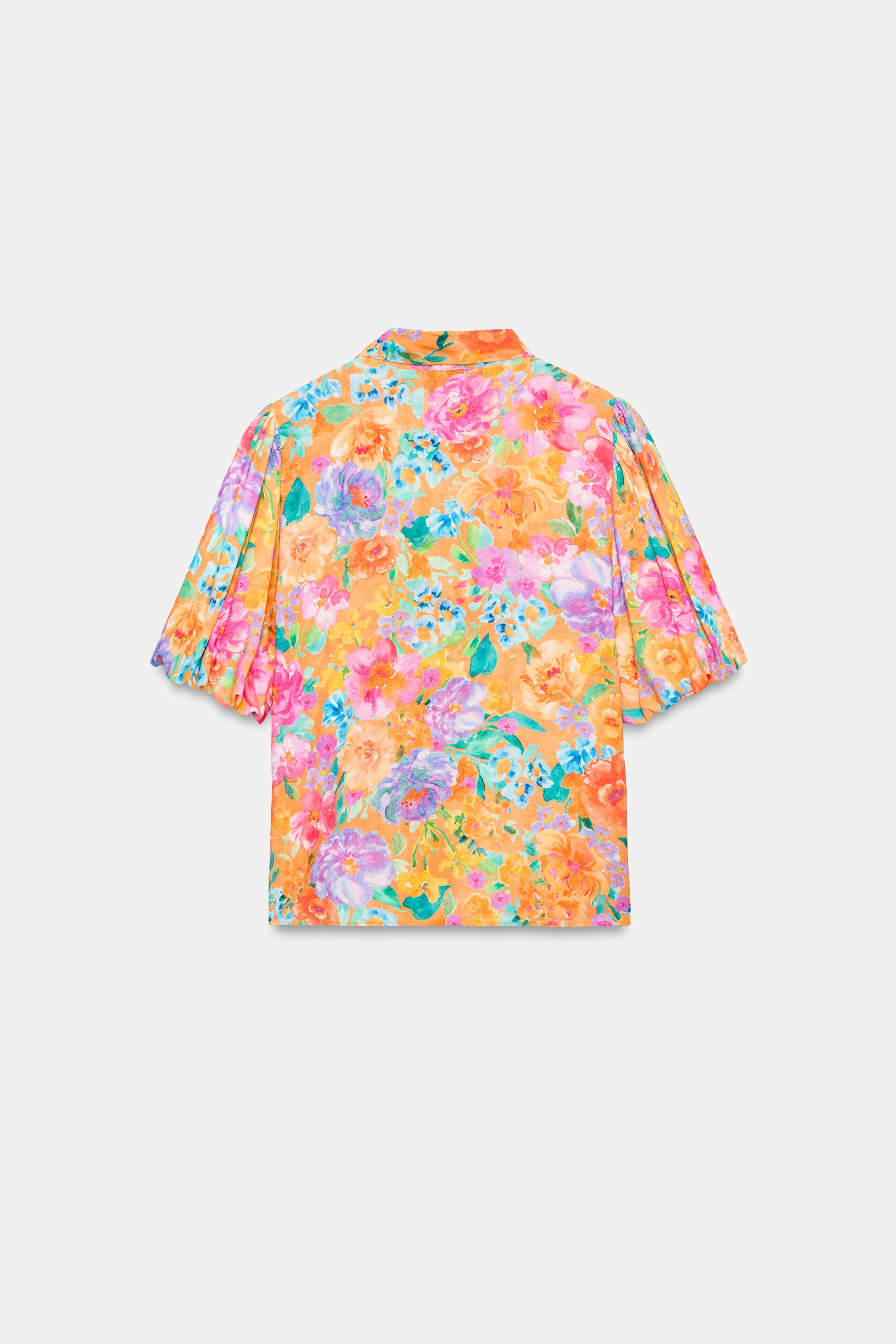 Женские рубашки Zara FLORAL PRINT TIE-FRONT SHIRT — фото 7