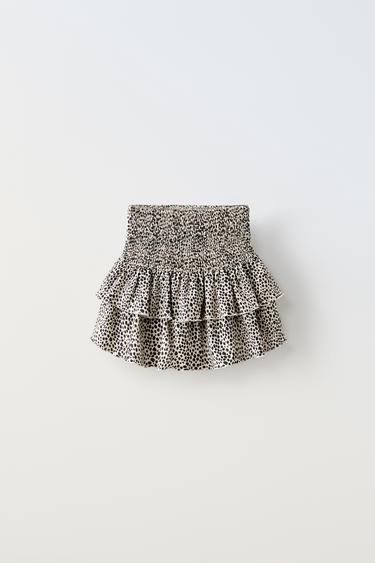 Zara ANIMAL PRINT TEXTURED SKIRT - Ecru