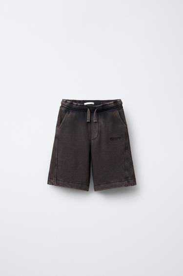 Zara WORN EFFECT PLUSH SHORTS - Dark brown - Image 0
