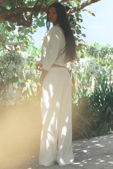 FADED-EFFECT PLUSH JOGGER TROUSERS - White by Zara