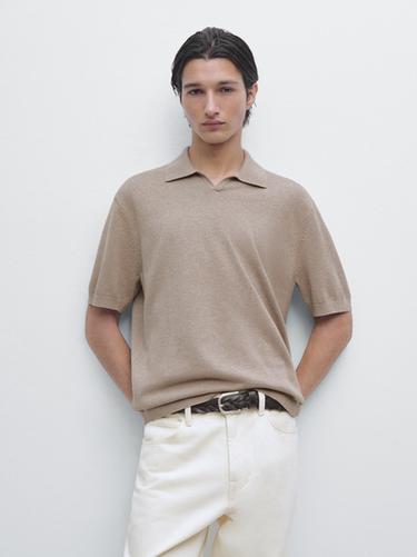 Zara Cotton blend knit polo sweater - Mink