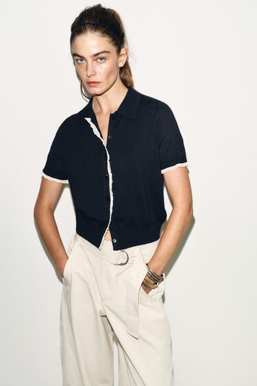 جاكيت أكمام قصيرة محاك دانتيل - بحري الخاص بـ Zara