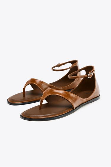 LEATHER TOE POST SANDALS - Brown by Zara - Image 2