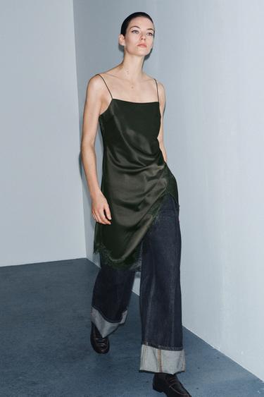 ZW COLLECTION LACE-TRIMMED CAMISOLE TOP - Green by Zara