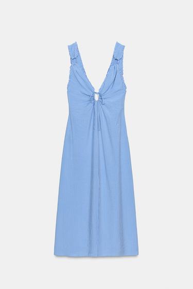 VESTIDO MIDI CUT OUT RAYAS - Azul de Zara