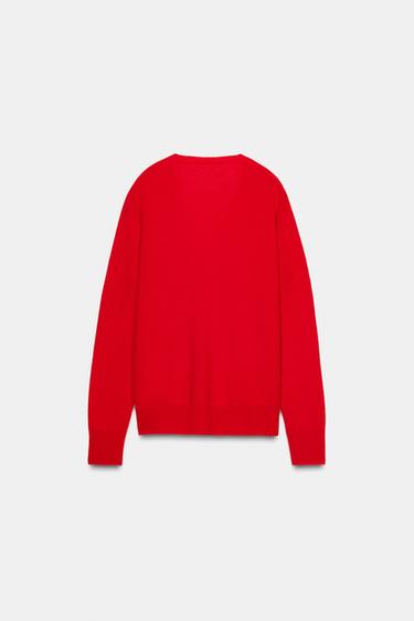 PULL 100 % LAINE EXTRA DOUCE COL EN V - Rouge de Zara - Image 5