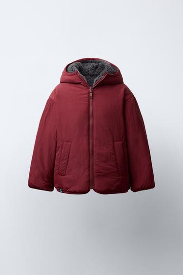 Zara 防水可翻面羊羔絨夾克 - 暗紅色