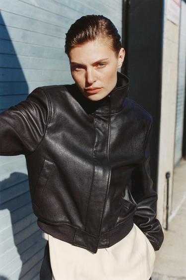 CHAQUETA BOMBER PIEL HOMBRERAS ZW COLLECTION LIMITED EDITION - Marrón oscuro de Zara
