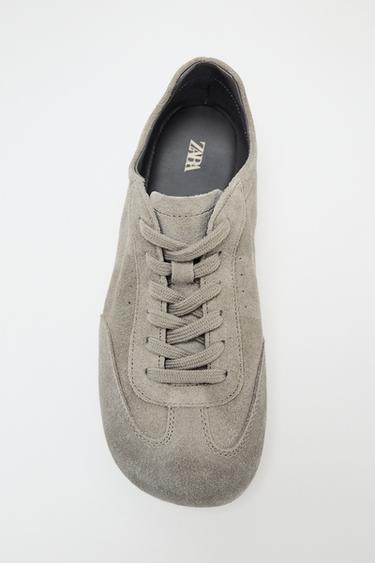 SPORTY SPLIT SUEDE FLAT SHOES - Khaki Green by Zara