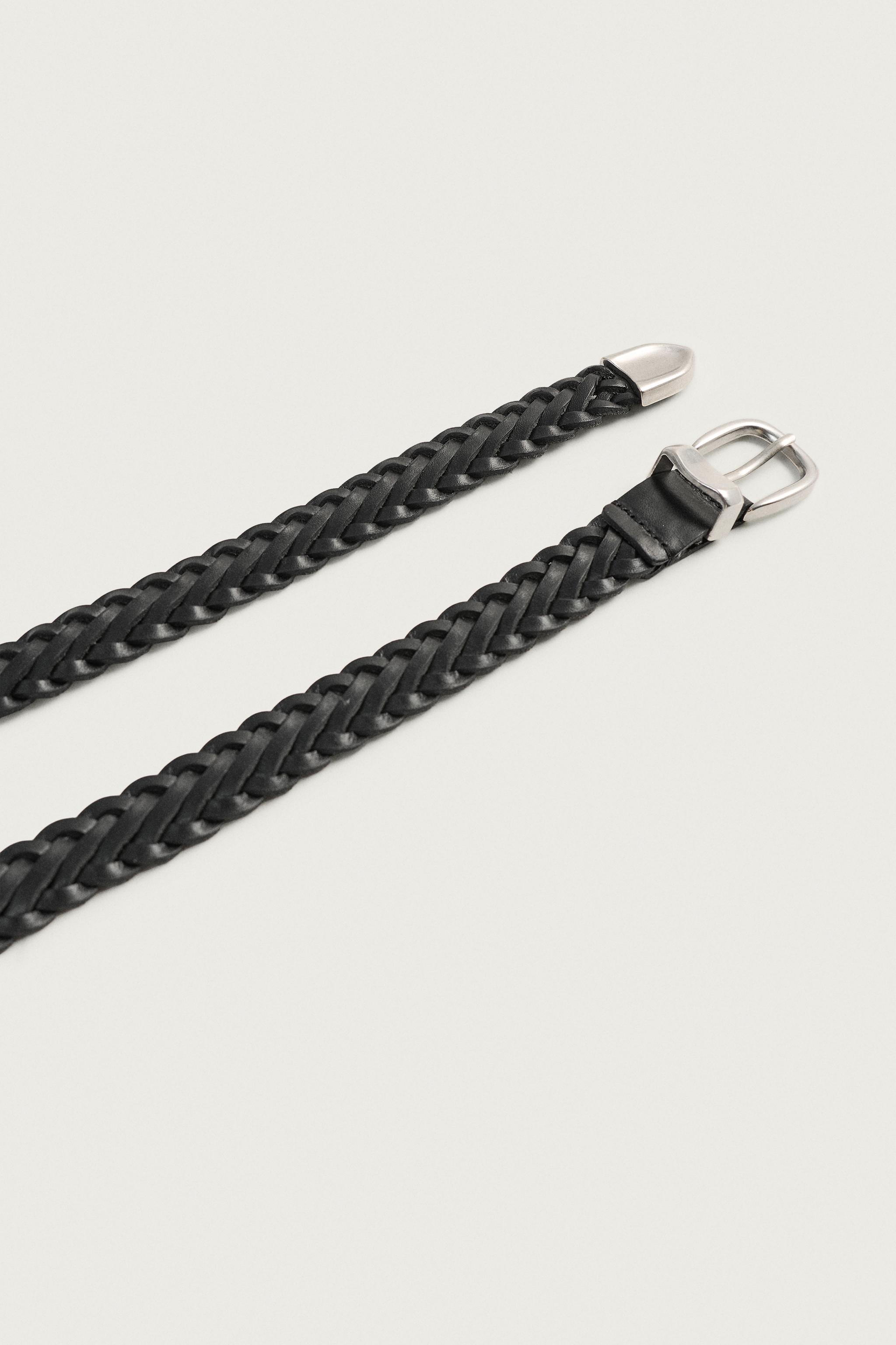 Мужские аксессуары Zara LEATHER BRAIDED BELT WITH METALLIC TIP — фото 4