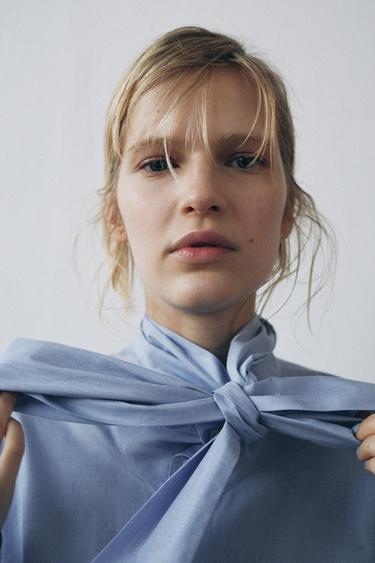 ZW COLLECTION BOW SHIRT - Blue by Zara