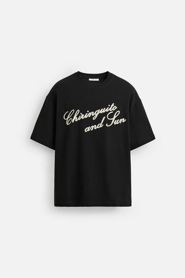 EMBROIDERED TEXT T-SHIRT - Black by Zara
