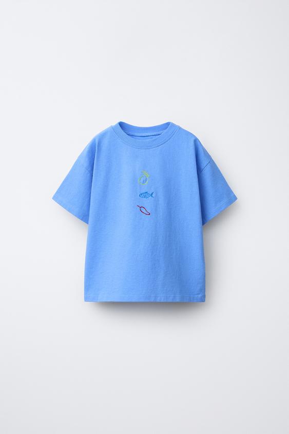 EMBROIDERED SLOGAN T-SHIRT - Light blue by Zara - Image 0