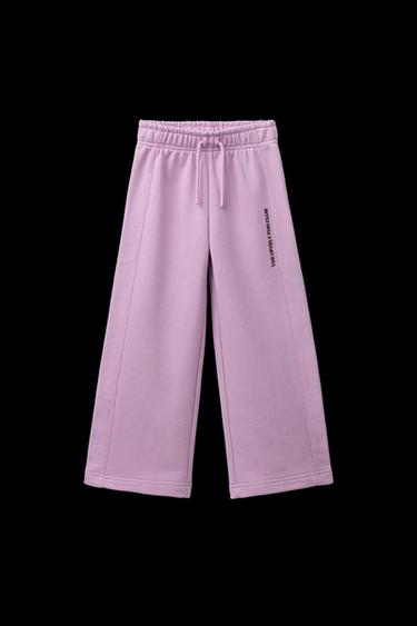 Zara TEXT PRINT WIDE LEG PANTS - Pink - Image 0