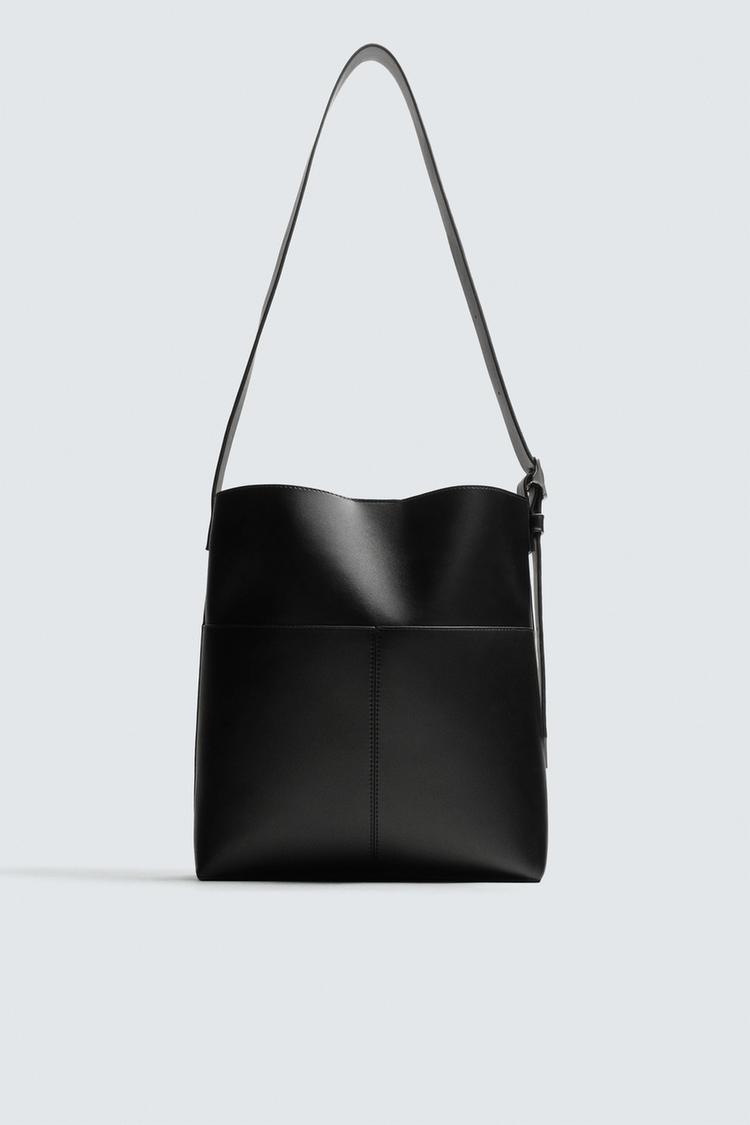 ZARA TOPSTITCHED TOTE BAG