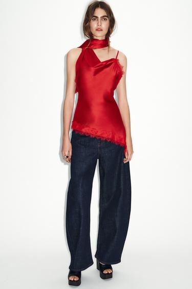 COMBINED LACE-TRIMMED TOP - Red by Zara