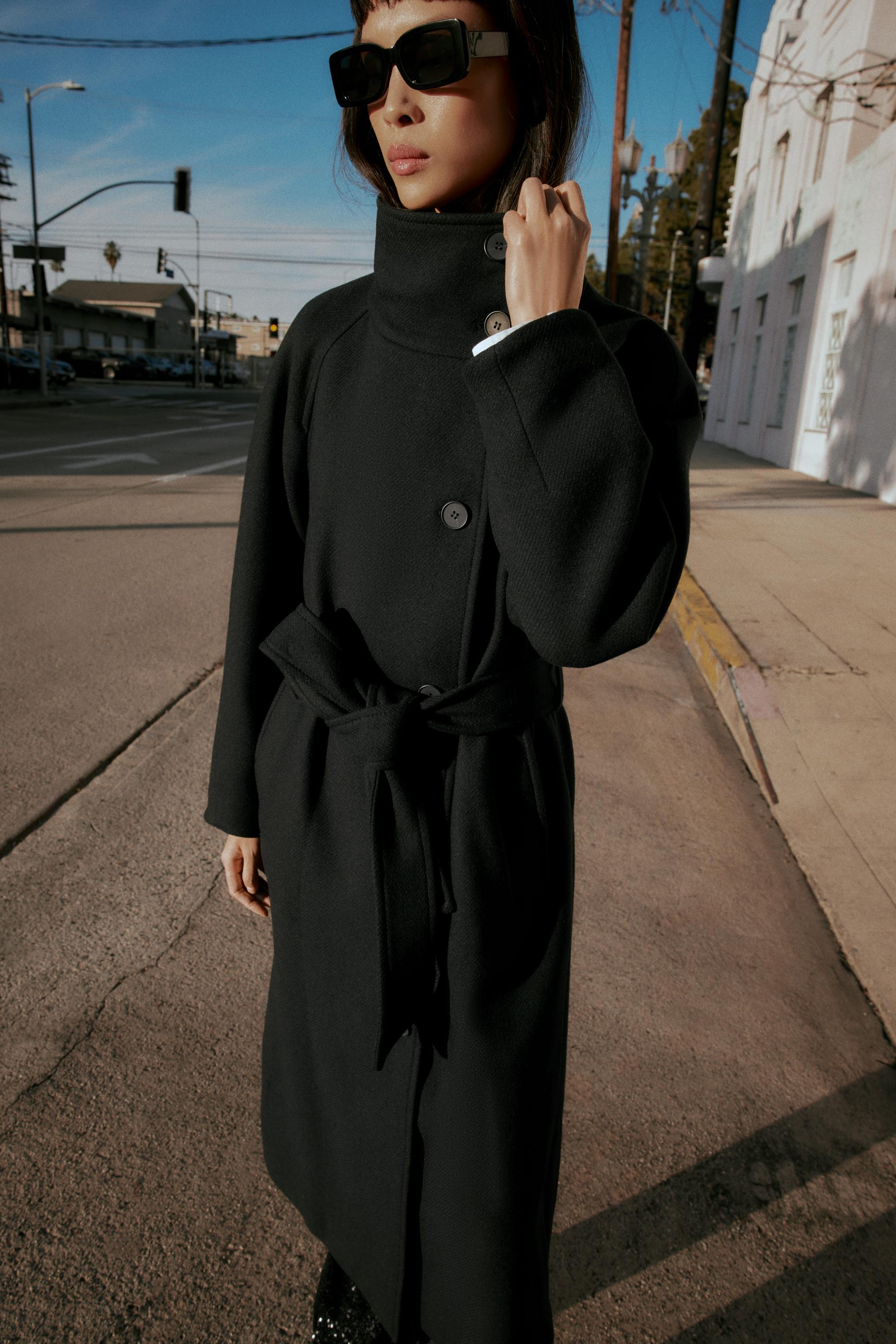 ウール製ハイネックロングコート - ブラック | ZARA Japan / 日本