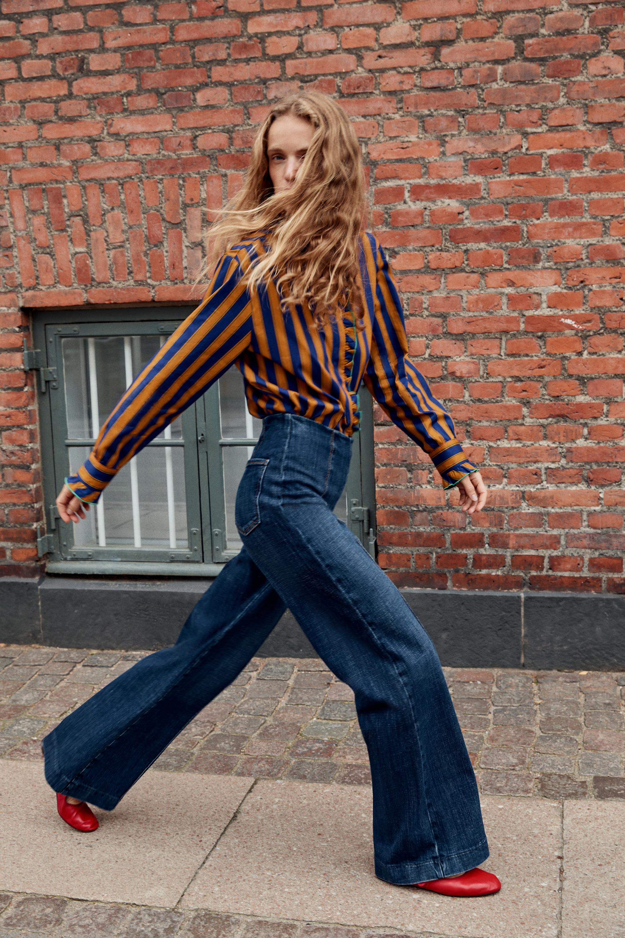 Zara ÇİZGİLİ VOLANLI BLUZ görsel 3
