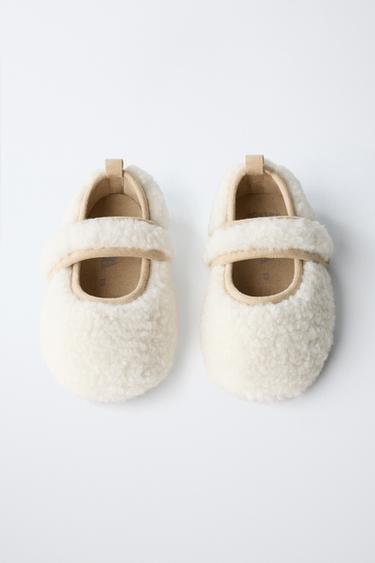 SHEARLING BALLET FLATS - Ecru White by Zara - Image 6