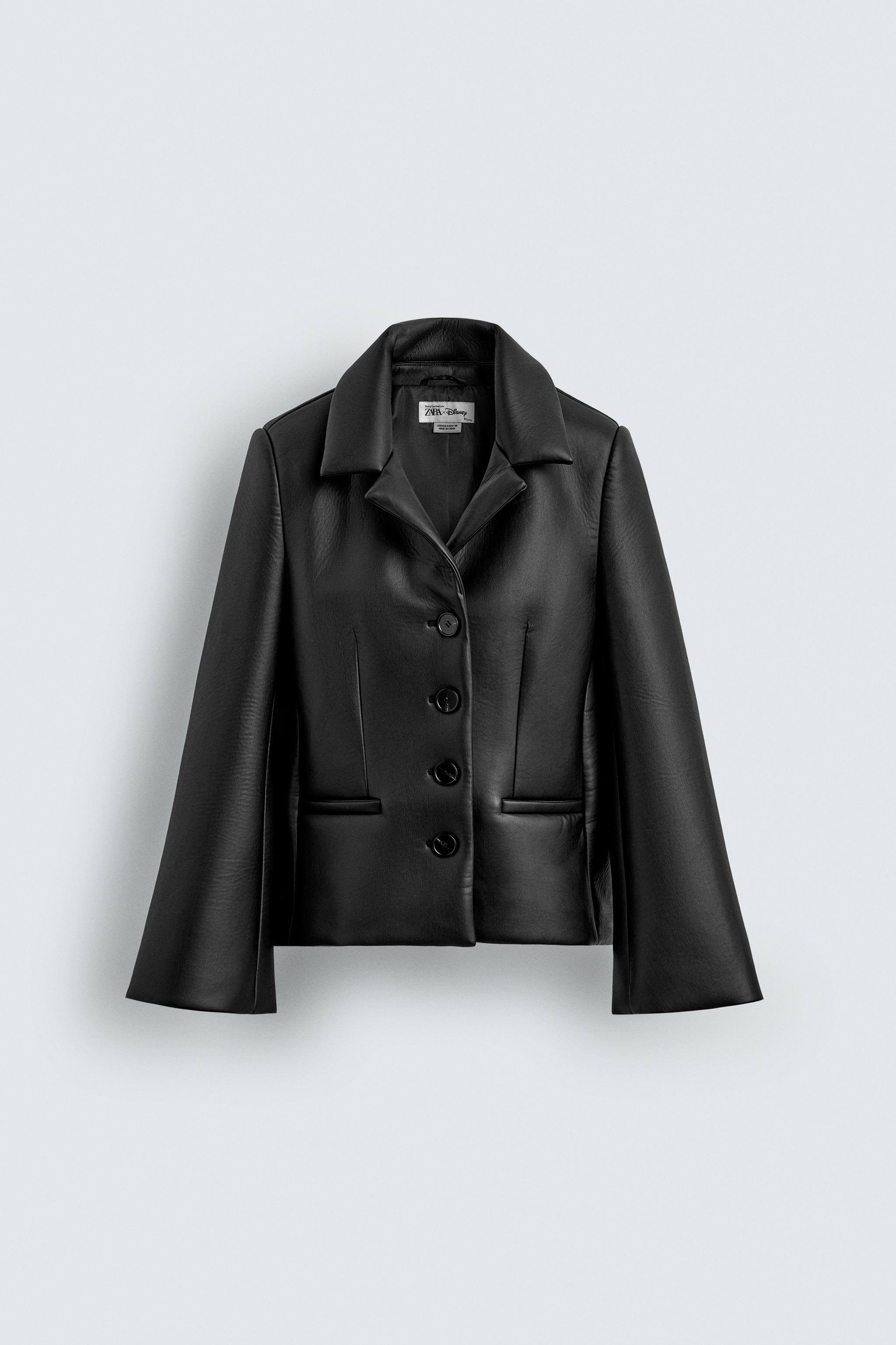 フェイクレザーマスキュリンブレザー ブラック zara フェイクレザーマスキュリンブレザー