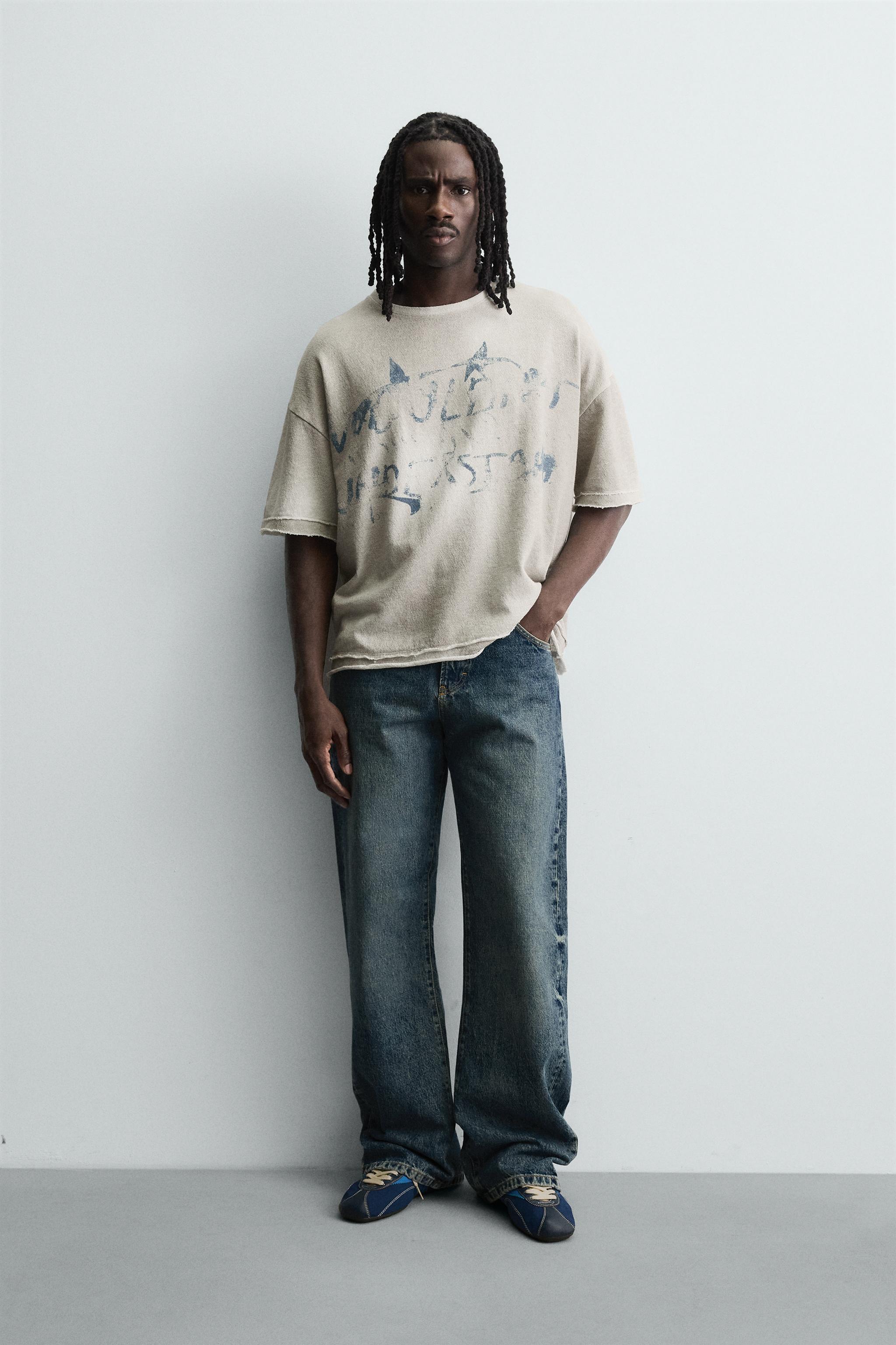KNIT SPRAY PRINT T-SHIRT - Oyster-white | ZARA United States