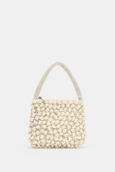 HÅNDTASKE MED PERLER - råhvid fra Zara