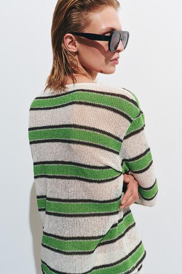 STRIPED RUSTIC T-SHIRT - Green stripe by Zara - Image 4