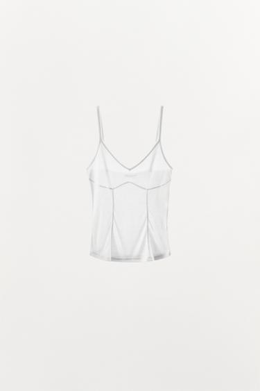 VEST TOP WITH TOPSTITCHING - White by Zara - Image 5
