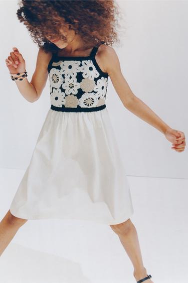 Zara CROCHET KNIT COMBINATION DRESS - Ecru