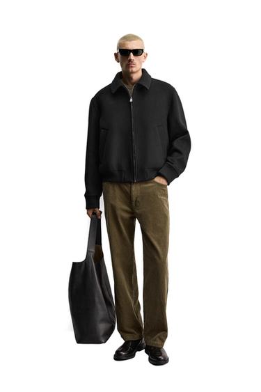 Zara REGULAR FIT CORDUROY PANTS - Dark khaki