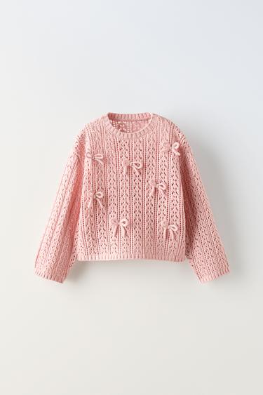 Zara CROCHET BOW SWEATER - Pink