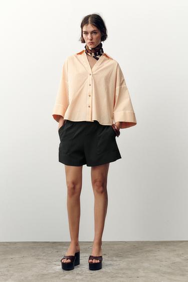 STRIPED POPLIN SHIRT WITH WIDE SLEEVES - Printed by Zara