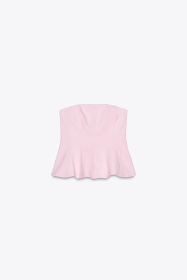STRAPLESS PEPLUM TOP - Pastel pink by Zara - Image 4