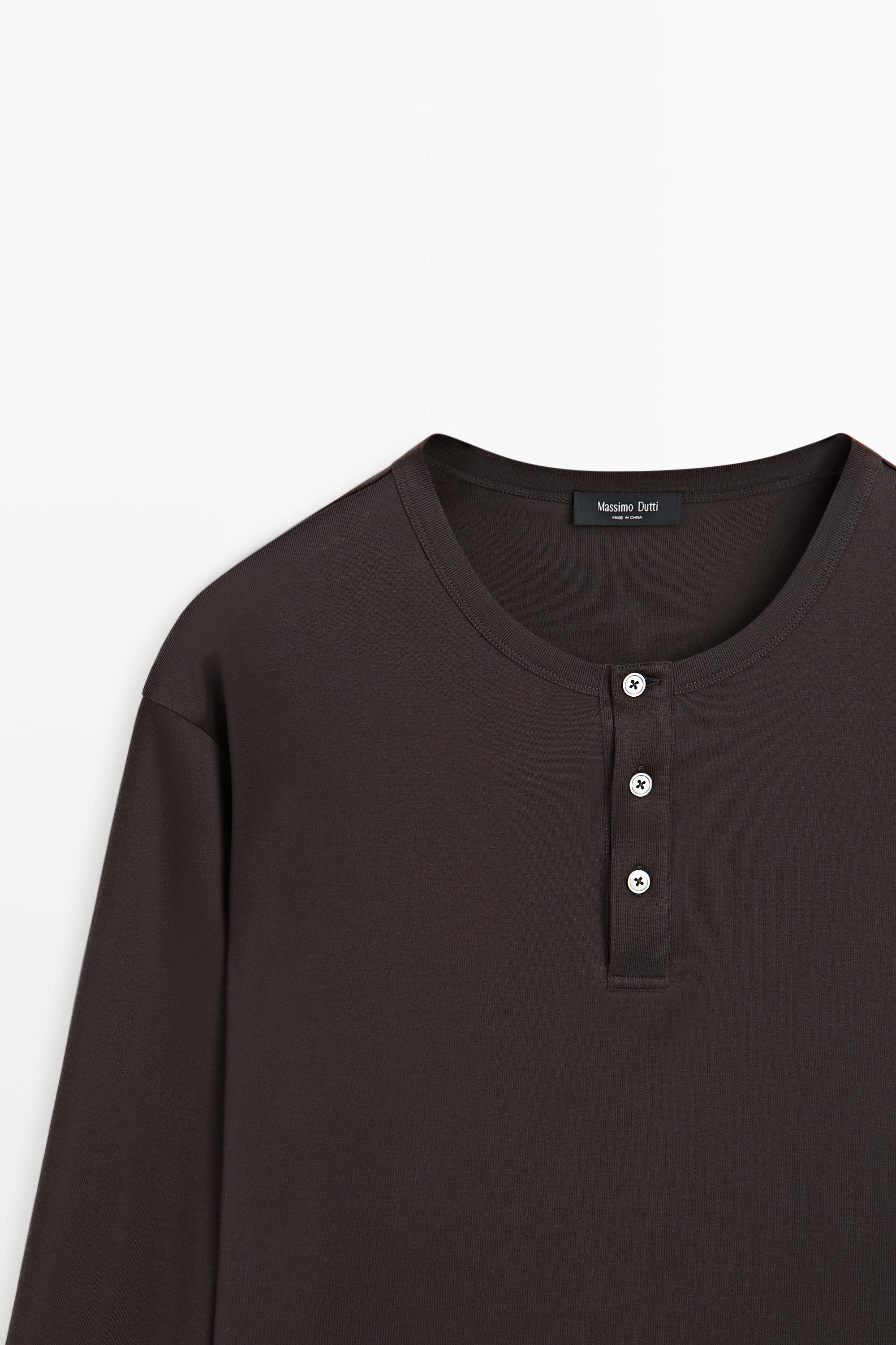 100% cotton long sleeve henley T-shirt