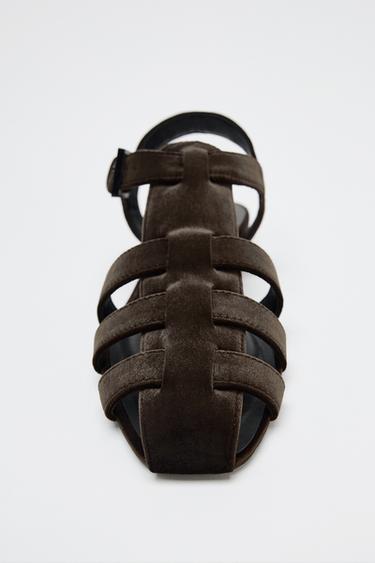 VELVET-EFFECT CAGE SANDALS - Brown by Zara - Image 3