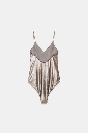 ZW COLLECTION SEQUIN BODYSUIT - Matte silver by Zara - Image 8