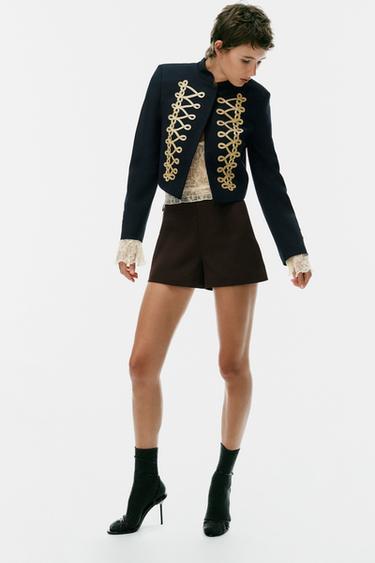 Zara HIGH-RISE SHORTS - Dark brown
