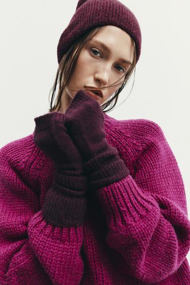Zara LONG SLEEVE KNIT JUMPER - Dark fuchsia