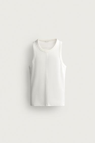 Zara RIB TANK TOP - Oyster-white